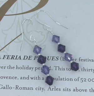 amethyst purple crystal drop earrings silver