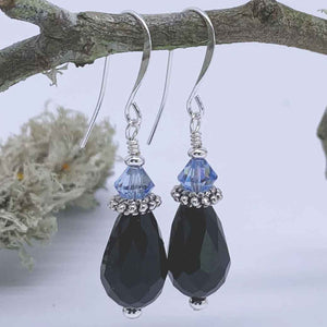 black crystal drop silver earrings nz