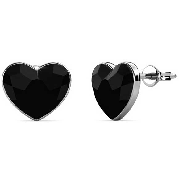 black crystal heart stud earring for men and women
