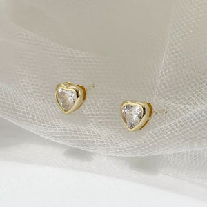 gold heart crystal stud earrings