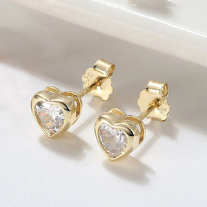 gold heart crystal stud earrings