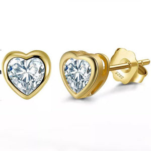 gold heart crystal stud earrings