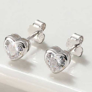 silver heart stud earrings