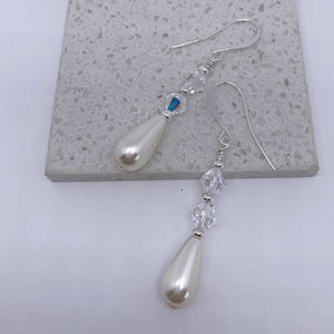 bridal pearl crystal drop earrings