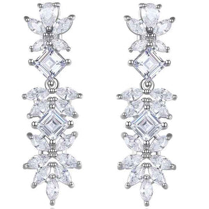 bridal crystal silver drop earrings