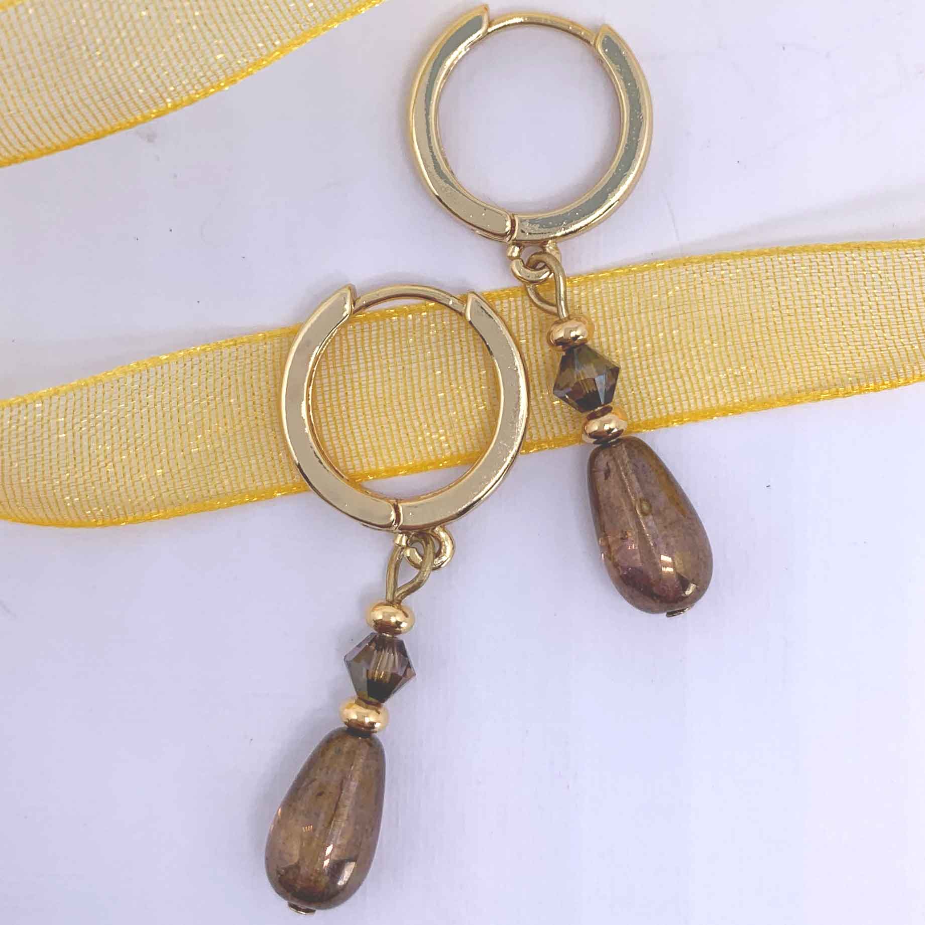 czech glass dangle gold earrings