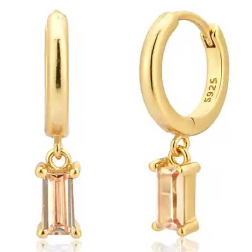 18K Gold CZ Diamond Huggie Earrings "Lucy" (Amber)