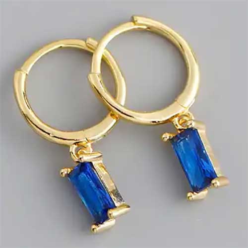 Gold Blue Huggie Earrings