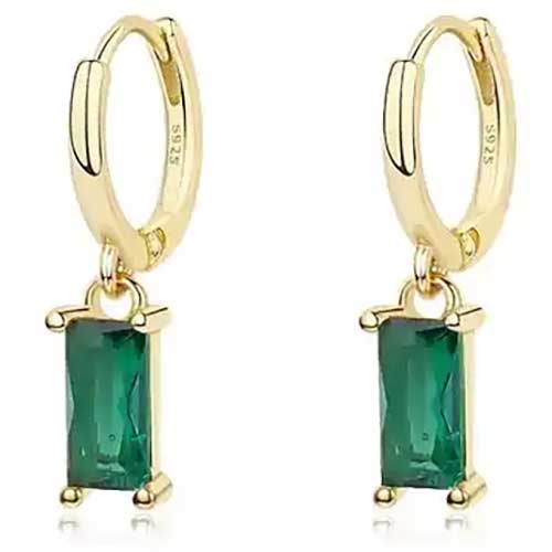18K Gold CZ Diamond Huggie Earrings "Lucy" (Green)