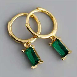 18K Gold CZ Diamond Huggie Earrings "Lucy" (Green)