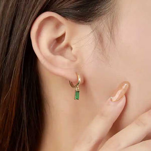 Gold Green Huggie Earrings frenelle