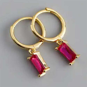18K Gold CZ Diamond Huggie Earrings "Lucy" (Pink)