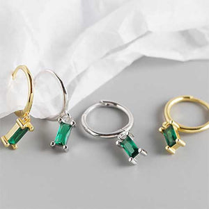 925 Sterling Silver CZ Diamond Huggie Earrings "Lucy" (Green)