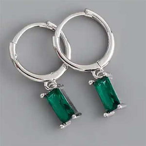 925 Sterling Silver CZ Diamond Huggie Earrings "Lucy" (Green)