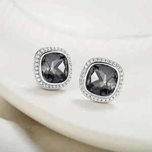 large black crystal silver stud earring