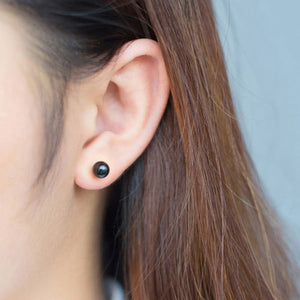 black agate silver stud earrings