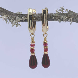 gold huggie red drop earring nz