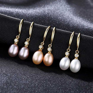 18K Gold Pearl Crystal Earrings "Natashia" (White)