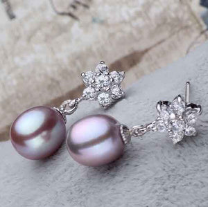 pearl silver drop earrings