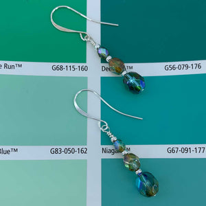 green crystal drop silver earrings