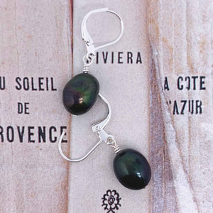black pearl drop earrings silver leverback