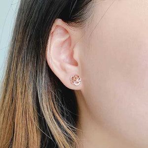 rose gold stud earrings flower frenelle