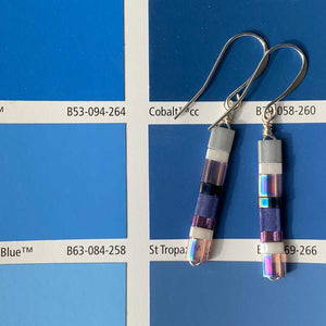 silver drop earrings blue modern