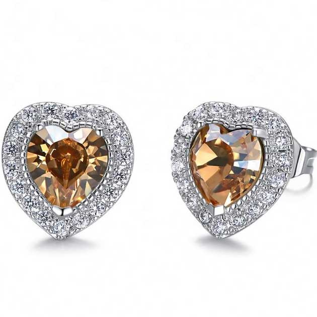 crystal heart stud earrings silver
