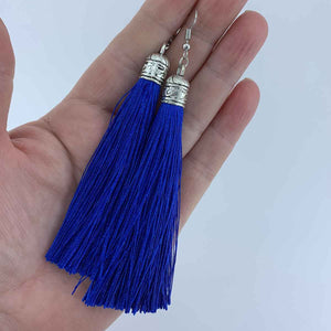 blue silk tassel earrings