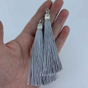 grey silk tassel earrings
