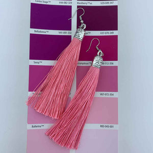 pink silk tassel earrings