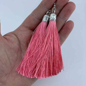 pink silk tassel earrings