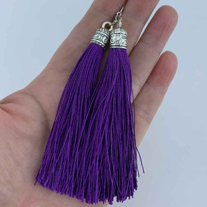 purple silk tassel earrings