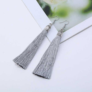 grey silk tassel earrings