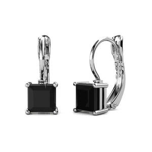 18K White Gold Leverback Crystal Earrings "Tipene" (Black)