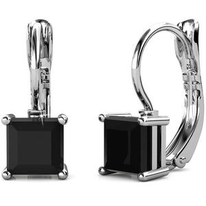 18K White Gold Leverback Crystal Earrings "Tipene" (Black)