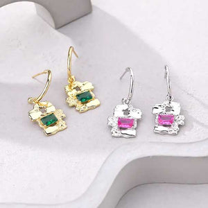 gold dangle earring green cz diamond