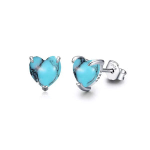 turquoise heart stud silver earrings
