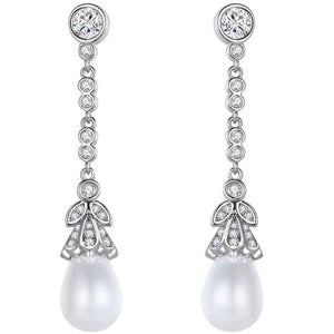 silver pearl drop chain earring