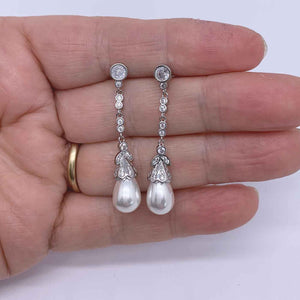 silver pearl drop chain earring