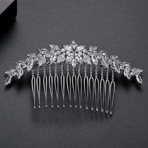 silver bridal hair comb cz diamonds