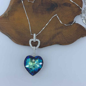 blue crystal heart necklace pendant jewellery