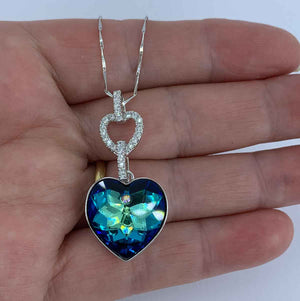 blue crystal heart necklace pendant jewellery