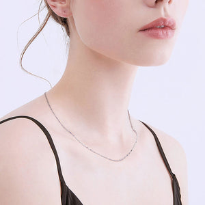 925 Sterling Silver cable chain with Square Beads Necklace