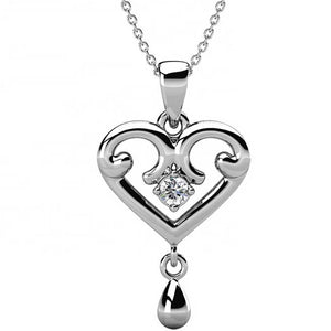 silver crystal heart necklace for women