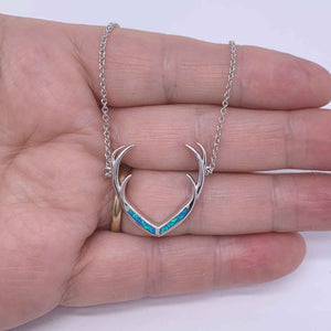 stag deer antlers opal silver nz necklace pendant