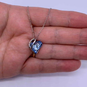 crystal silver heart necklace blue