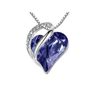 crystal silver heart necklace deep purple