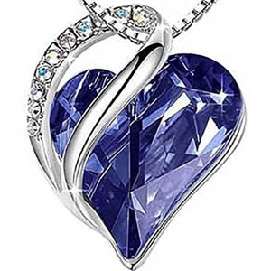 crystal silver heart necklace deep purple