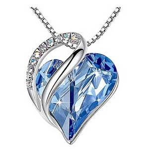 crystal silver heart necklace blue